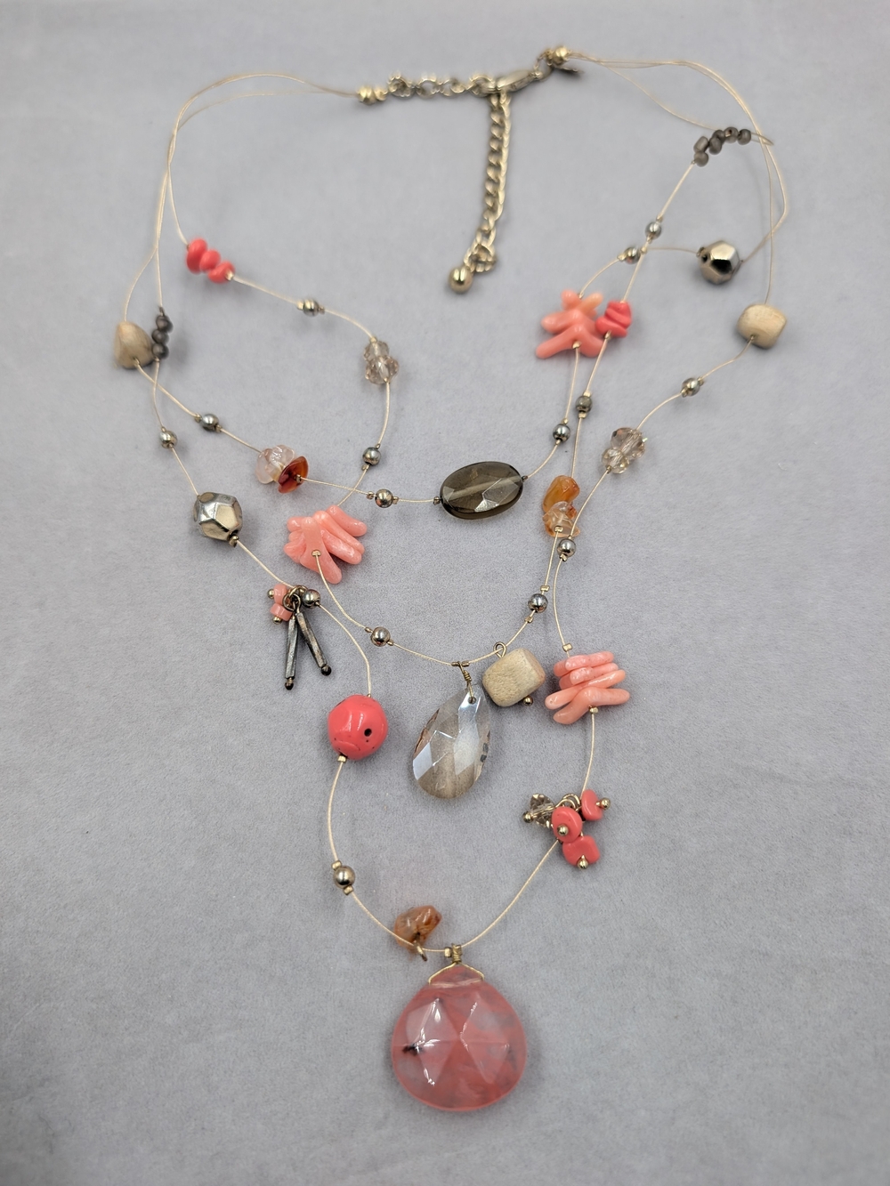 Chico’s Coral Pink Multi-Strand Illusion Statement Necklace | 1014